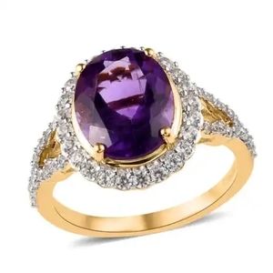 Premium Moroccan Amethyst and White Zircon Halo Ring